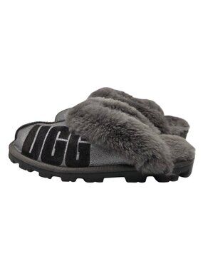 UGG COQUETTE SPARKLE GRAY Charcoal Logo Glitter SHEARLING WOMEN'S SLIPPPERS US 8